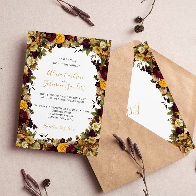Invitation Automne automne botanique rustique mariage floral (Créateur téléchargé)