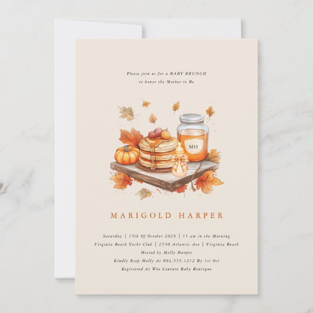 Invitation Automne Automne Citrouille et Pancakes Baby Brunch (Devant)
