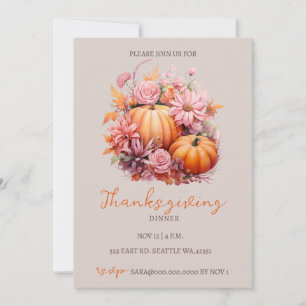 Invitation Automne Automne Citrouilles Thanksgiving Dîner