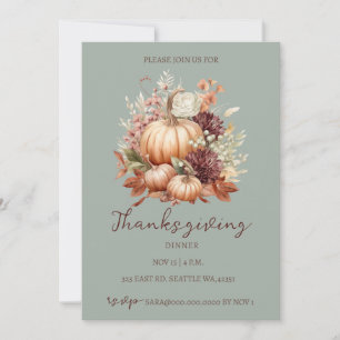 Invitation Automne Automne Floral Citrouilles Thanksgiving Dî