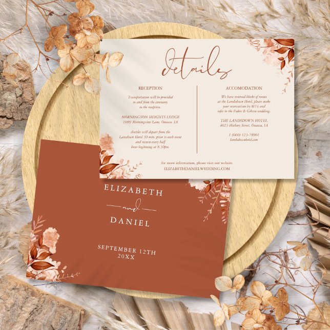 Invitation Automne automne Floral Détails du Mariage Informat (Autumn Fall Floral Wedding Details Information Invitation)