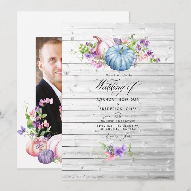Invitation Automne - Automne Floral Rustic Country Barne Mari (Devant / Derrière)