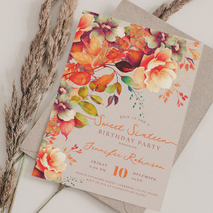 Invitation Automne Automne Floral Sweet 16 Anniversaire Champ