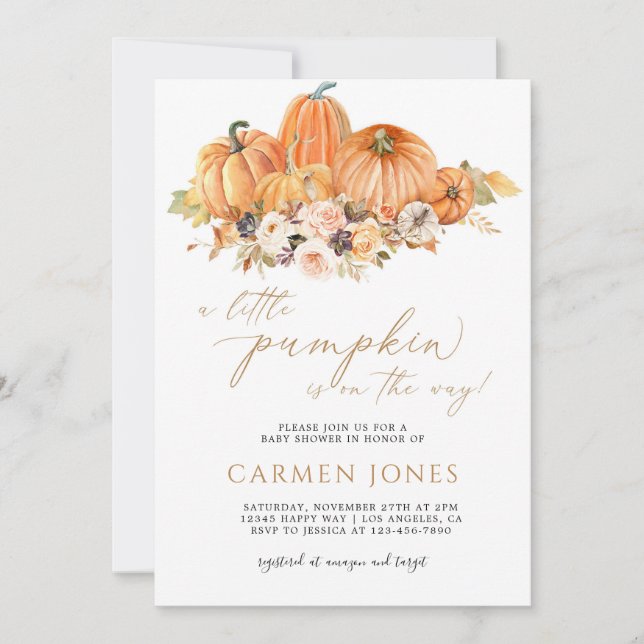 Invitation Automne Automne Petit Baby shower Citrouille Invit (Devant)