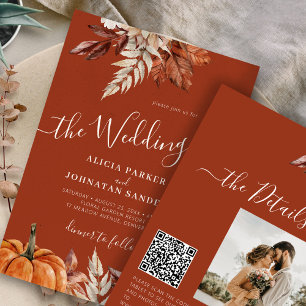 Invitation Automne automne QR code mariage en terre cuite bot