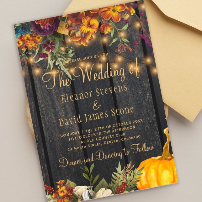 Invitation Automne automne rustique grange bois mariage (Créateur téléchargé)