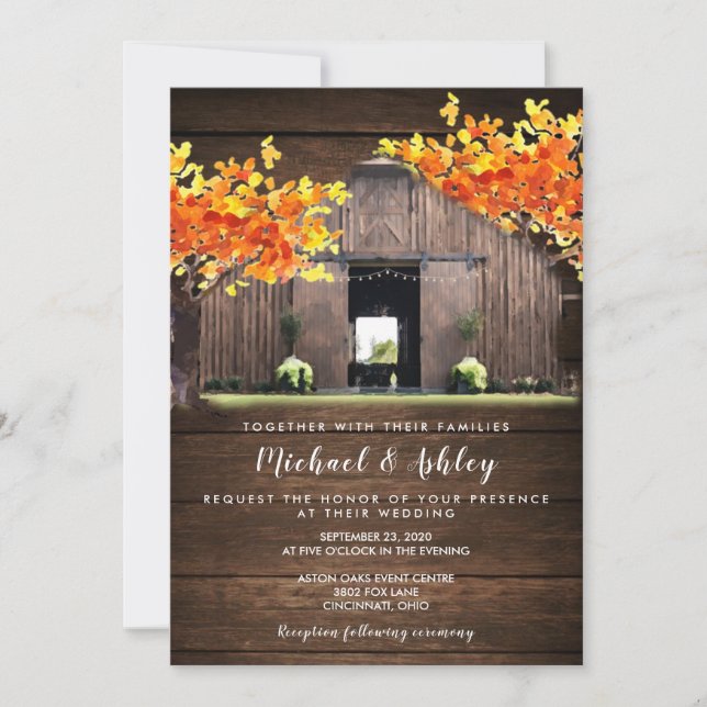 Invitation Automne Automne Rustique Grange Mariage campagnard (Devant)