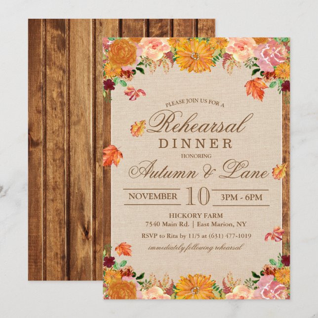 Invitation Automne Automne Rustique Répétition Dîner Invitati (Devant / Derrière)