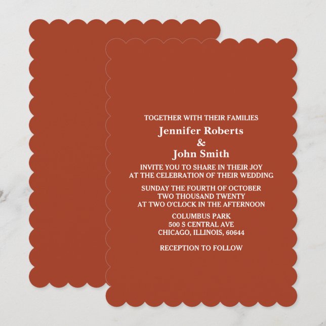Invitation Automne automne Terracotta Terre brûlé Mariage ora (Devant / Derrière)