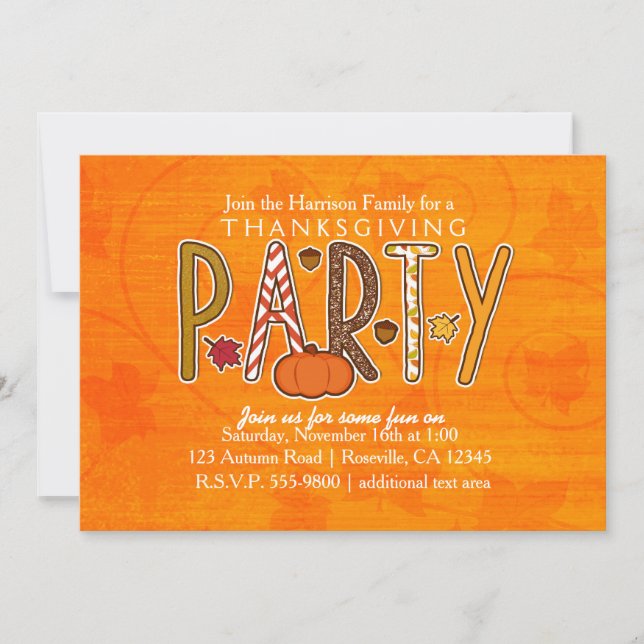 Invitation Automne Automne Thanksgiving Anniversaire Fête Inv (Devant)