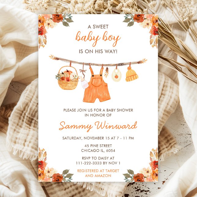 Invitation Automne Automne Vêtements Ligne Baby shower garçon (Créateur téléchargé)