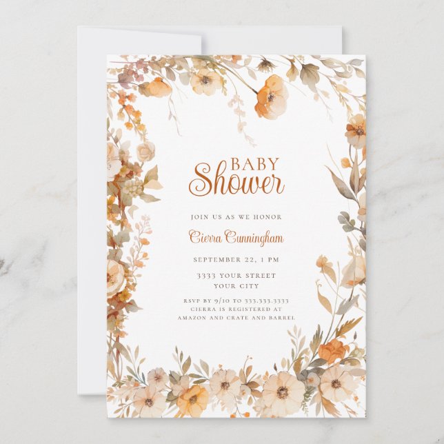 Invitation Automne Baby shower Floral Automne (Devant)
