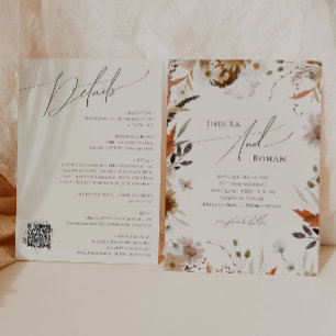 Invitation Automne Boho   Code QR beige tout en un Mariage