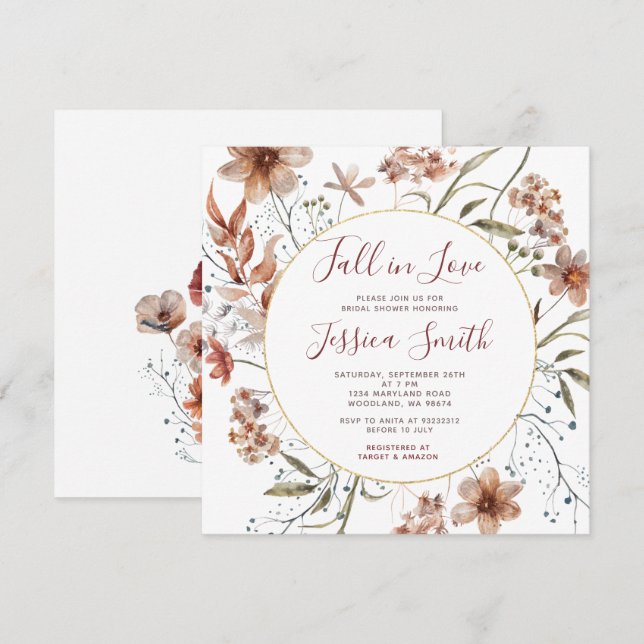 Invitation Automne Boho Fleurs sauvages tombent en Fête des m (Devant / Derrière)
