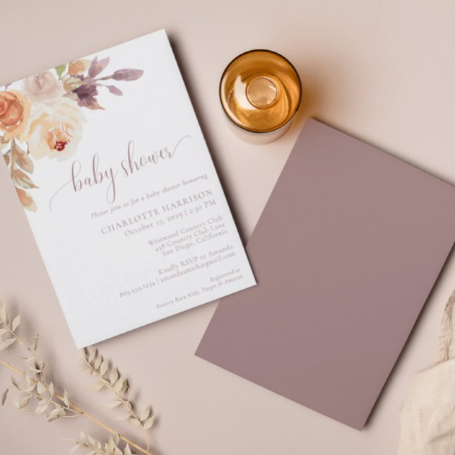 Invitation Automne Boho Orange Purple Floral | BABY SHOWER (Créateur téléchargé)