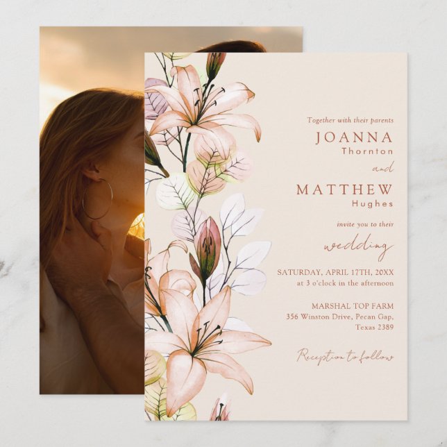 Invitation Automne Boho Rustique Floral Photo Mariage (Devant / Derrière)