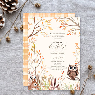 Invitation Automne Bois Animaux Chouette Rustique Baby shower