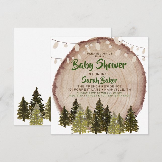 Invitation Automne Bois Rustique Baby shower en tranches de b (Devant / Derrière)