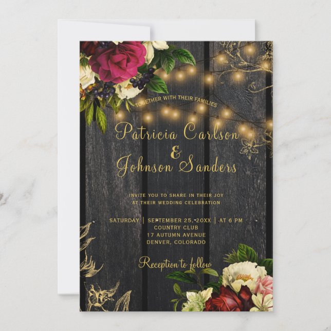 Invitation Automne bois rustique et lumières à cordes mariage (Devant)