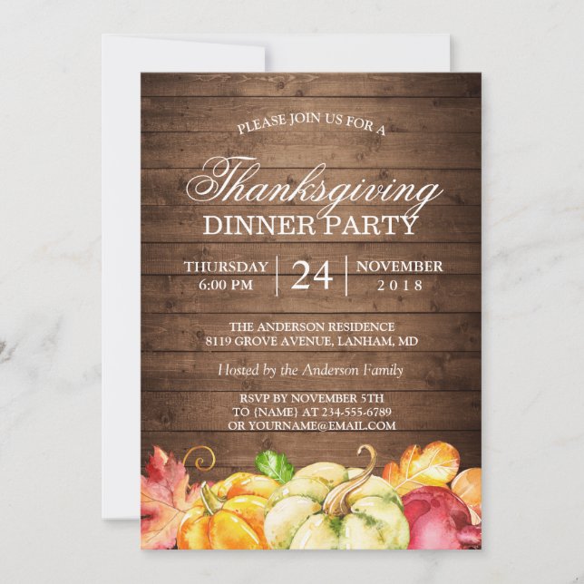 Invitation Automne Bois rustique | Thanksgiving Dinner Party (Devant)