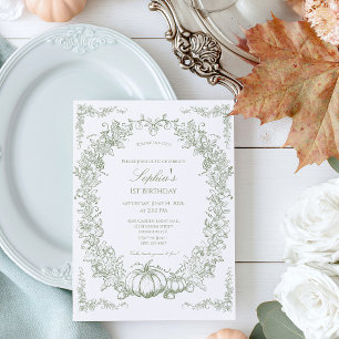 Invitation Automne Botanique Chêne & Citrouille 1er Anniversa