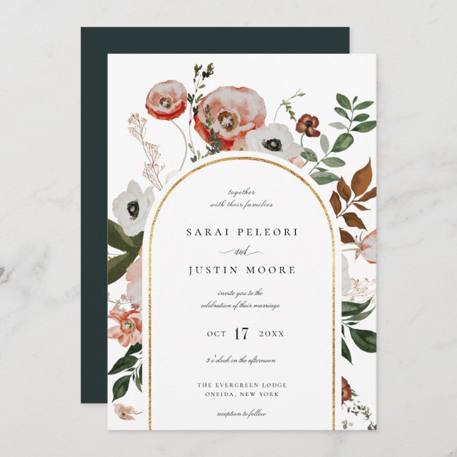 Invitation Automne Botanique Floral Arc Mariage (Devant / Derrière)