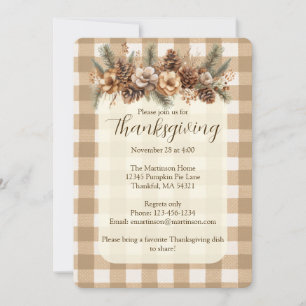 Invitation Automne Botanique Woodland Brown En vichy Thanksgi