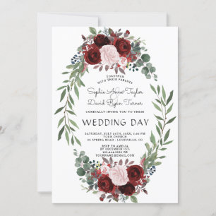 Invitation Automne Bourgogne Marsala Floral Wreath Mariage