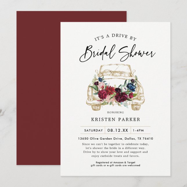 Invitation Automne Burgundy Drive By Bridal Showboat Invitati (Devant / Derrière)