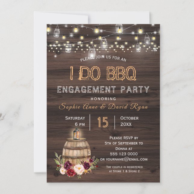 Invitation Automne Burgundy Vin Baril Floral Engagement (Devant)