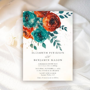 Invitation Automne Burnt Orange Rose Turquoise vert Mariage