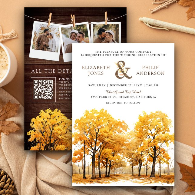 Invitation Automne Chêne d'automne Forêt Chêne QR Code Mariag (Créateur téléchargé)