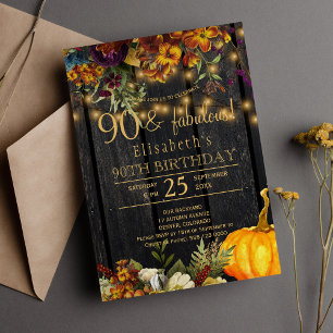 Invitation Automne chic floral rustique 90 fabuleuses années
