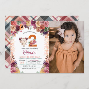 Invitation Automne Chouette florale Photo Anniversaire