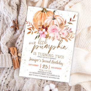Invitation Automne Citrouille Aquarelle Boho Girl 2e Annivers