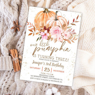 Invitation Automne Citrouille Aquarelle Boho Girl 3e annivers