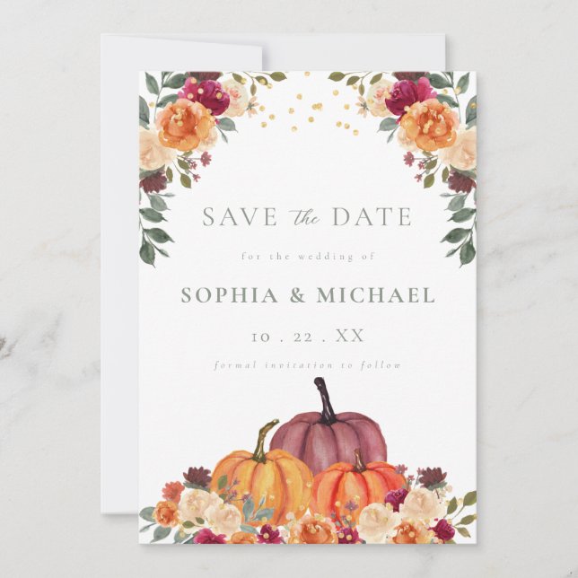 Invitation Automne Citrouille Automne Florals Photo Enregistr (Devant)