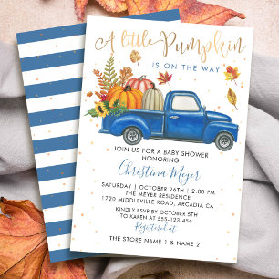 Invitation Automne Citrouille Bleu Camion Baby shower d'autom