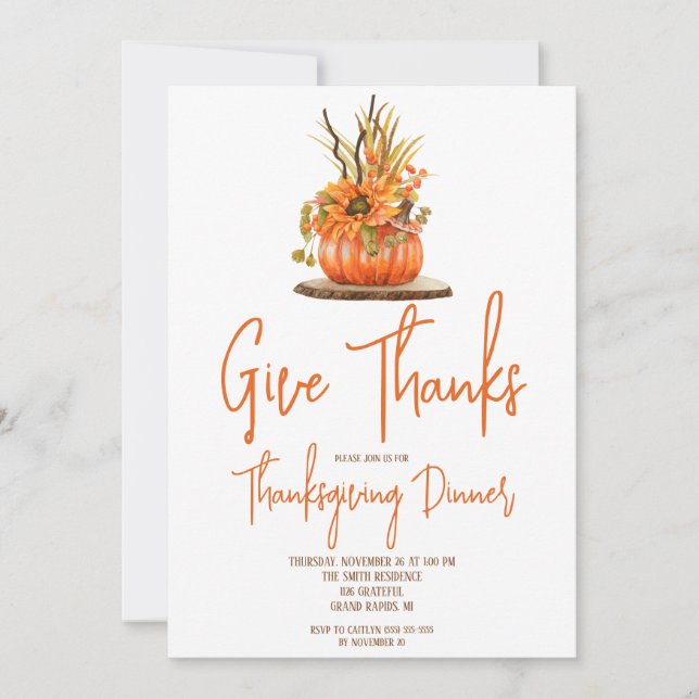 Invitation Automne Citrouille Centre de Thanksgiving Dîner (Devant)