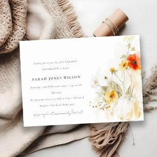 Invitation Automne `Citrouille Fleur sauvage Aquarelle Annive