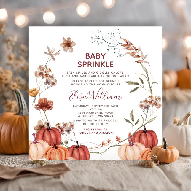 Invitation Automne Citrouille Fleur sauvage Aquarelle Bébé sa (Créateur téléchargé)
