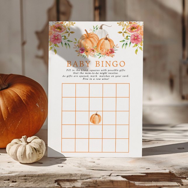Invitation Automne Citrouille Floral Baby shower Jeu de Bingo (Créateur téléchargé)
