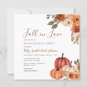Invitation Automne Citrouille Floral Chute d'amour Engagement