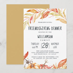 Invitation Automne Citrouille Golden Foliing Friendsgiving Dî