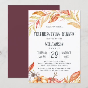 Invitation Automne Citrouille Golden Foliing Friendsgiving Dî