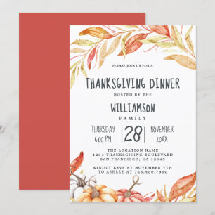 Invitation Automne Citrouille Golden Foliing Thanksgiving Dîn