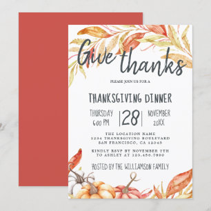 Invitation Automne Citrouille Golden Foliing Thanksgiving Dîn