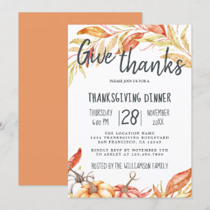 Invitation Automne Citrouille Golden Foliing Thanksgiving Dîn