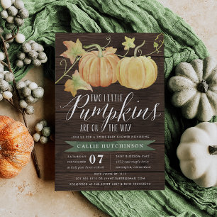 Invitation Automne Citrouille   Jumeaux Baby Shower