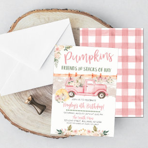 Invitation Automne Citrouille Patch rose Vieux Camion Vintage